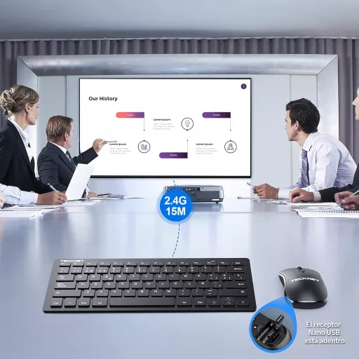 TECKNET Vezeték Nélküli Csendes Billentyűzet és Egér Szett -Spanyol- Ultravékony Mini Billentyűzet, 15m Hatótáv, 2.4G, PC/Smart TV Kompatibilis,
