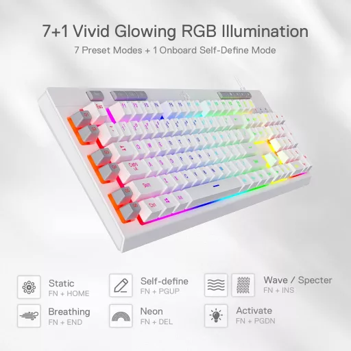 Tastatură gaming Redragon K512 Shiva albă, RGB LED, cu membrană, QWERTY