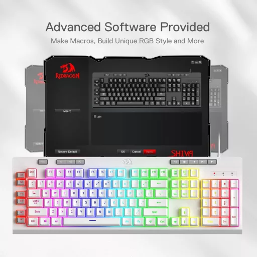 Tastatură gaming Redragon K512 Shiva albă, RGB LED, cu membrană, QWERTY