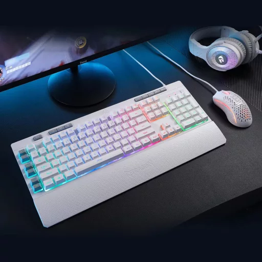 Tastatură gaming Redragon K512 Shiva albă, RGB LED, cu membrană, QWERTY