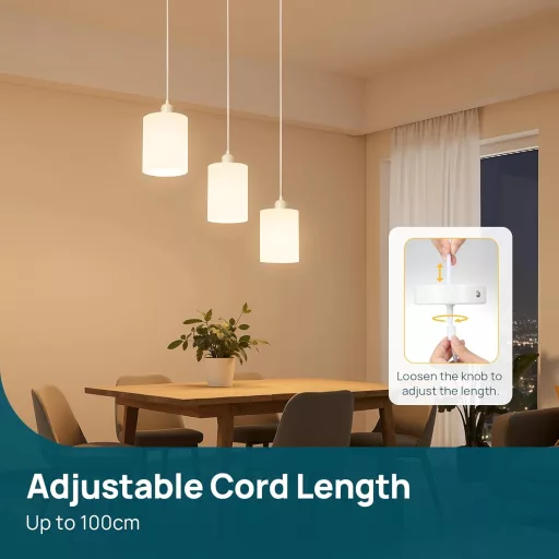 Linkind E27 függőlámpa textil kábellel, 100 cm állítható, fehér függesztékes lámpatest