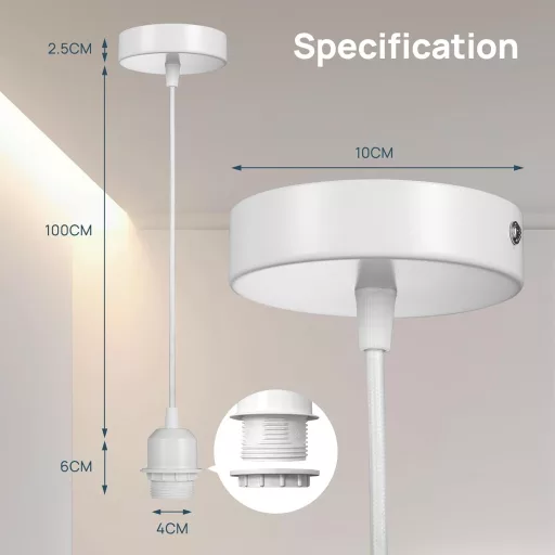 Linkind E27 függőlámpa textil kábellel, 100 cm állítható, fehér függesztékes lámpatest