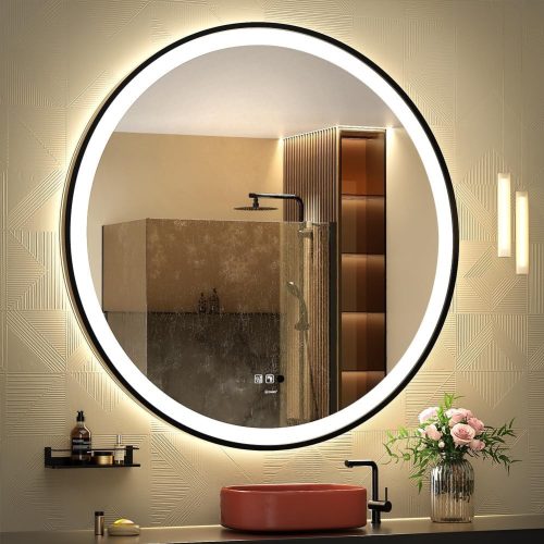 Oglindă LED GANPE cu Senzor de Mișcare, 100 cm Rotundă, cu Intensitate Reglabilă, Anti-aburire, Oglindă de Perete pentru Baie Rezistentă la Apă IP44