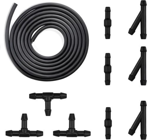 CTRICALVER 3M Set Furtun Spălător Parbriz - Tub Ștergător Negru din Cauciuc cu 9 Conectori I/Y/T - Set de Reparații Auto 4mm/7mm