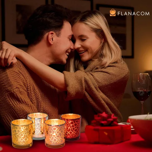 Flanacom Teafény Pohár Szett Üvegből Teafényekkel – Elegáns Gyertyatartó Dekoráció
