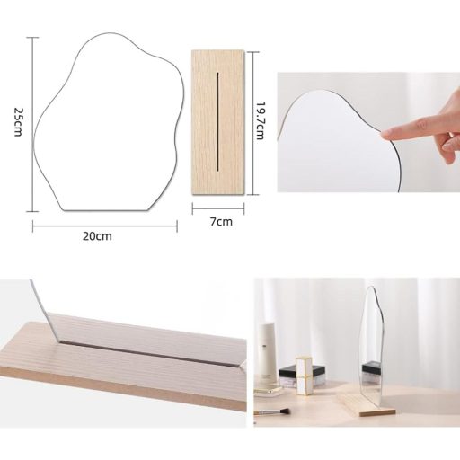 GUOJOZO Oglindă de machiaj acrilică cu bază de lemn, oglindă de dormitor în stil minimalist