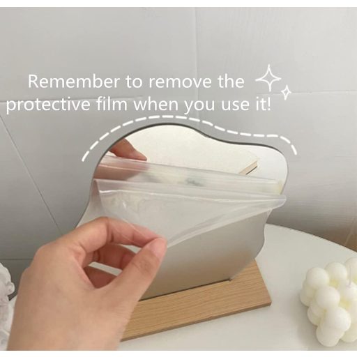 GUOJOZO Oglindă de machiaj acrilică cu bază de lemn, oglindă de dormitor în stil minimalist