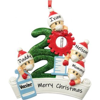   3D Személyre szabott Karácsonyfa Díszek, 2021-es Oltás Témájú, Családi Babbo Natale Mintával