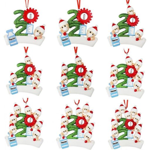 3D Személyre szabott Karácsonyfa Díszek, 2021-es Oltás Témájú, Családi Babbo Natale Mintával