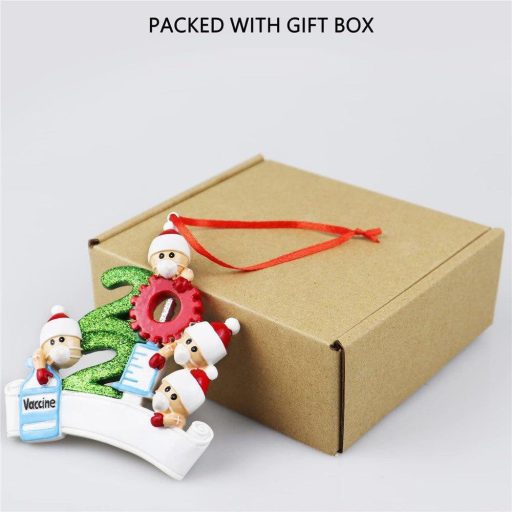 3D Személyre szabott Karácsonyfa Díszek, 2021-es Oltás Témájú, Családi Babbo Natale Mintával