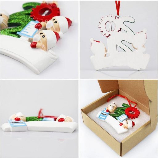 3D Személyre szabott Karácsonyfa Díszek, 2021-es Oltás Témájú, Családi Babbo Natale Mintával