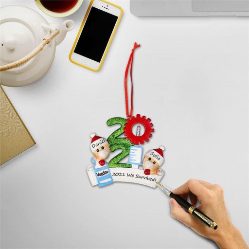 3D Személyre szabott Karácsonyfa Díszek, 2021-es Oltás Témájú, Családi Babbo Natale Mintával