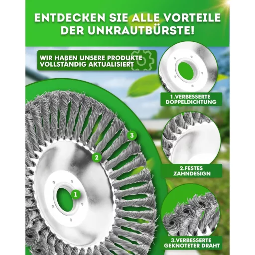 LADAMI Odstraňovač buriny Drôtená kefa 200x25,4mm - Univerzálna pre krovinorezy, vyžínače, 38 pletených oceľových vlákien, Kompatibilná s Husqvarna, Dolmar, Echo