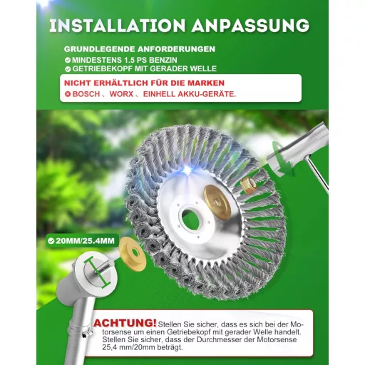 LADAMI Gyomtalanító Drótkefe 200x25,4mm - Univerzális Fűkaszához, Bozótvágóhoz, 38 Fonott Acélszál, Kompatibilis Husqvarna, Dolmar, Echo Gép