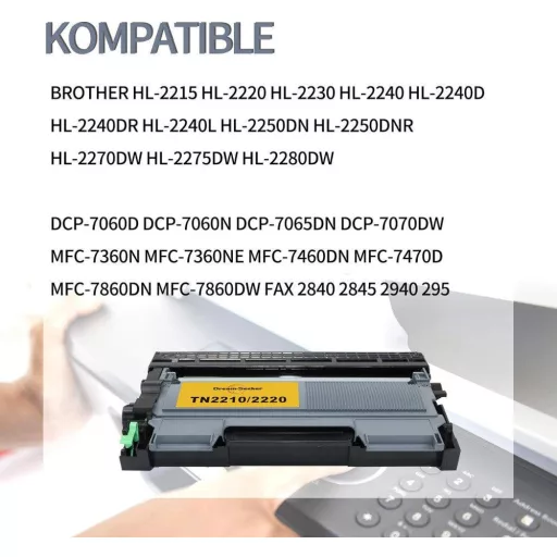 Toner negru TN2220 și unitate cilindru DR2200 compatibile pentru imprimantă Brother - Set compatibil