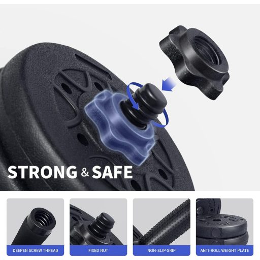 Set gantere 2 în 1, ajustabile, cu mâner anti-alunecare și cleme de blocare spinlock.