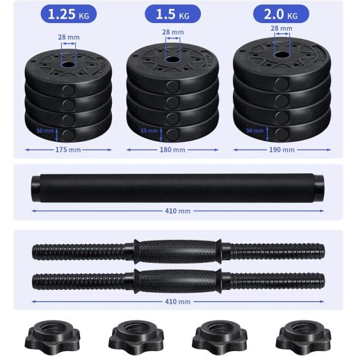 Set gantere 2 în 1, ajustabile, cu mâner anti-alunecare și cleme de blocare spinlock.