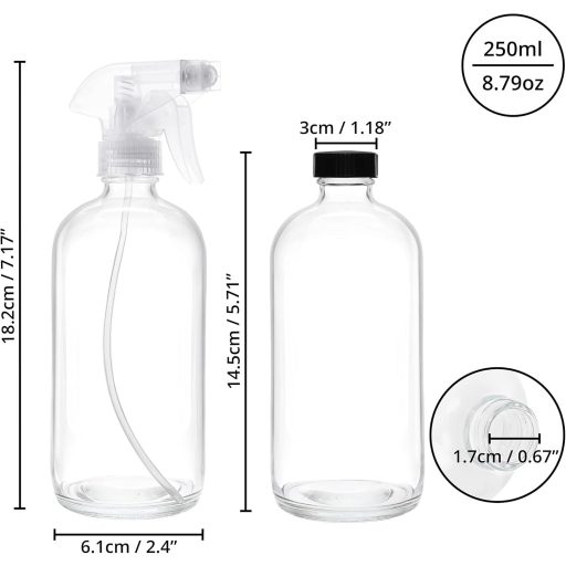 BELLE VOUS Sticle Transparente Goale cu Pulverizator, Reîncărcabile, 3 buc, 250 ml, Aromaterapie