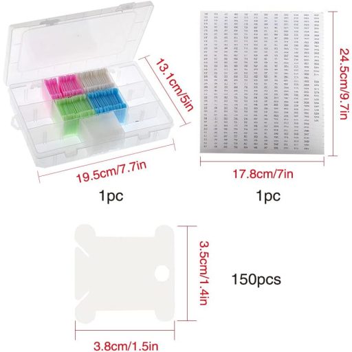 YIXISI Set 150 fire de brodat colorate, cu bobine, cutie de depozitare și set de etichete numerotate