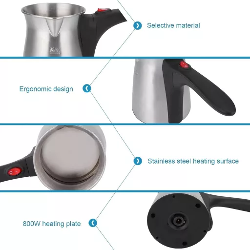Gaeirt Elektromos Kávéfőző Török Kávé Készítéshez, Rozsdamentes Acél, Egyenletes Hőeloszlás, 500ml, 800W, Otthonra Irodába