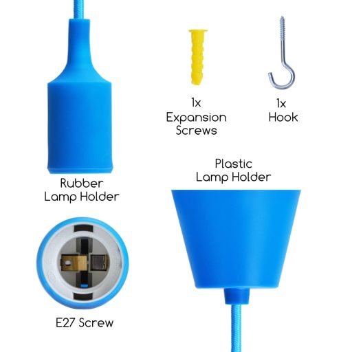 Aigostar E27 Dulie pentru Lampă Suspendată - Lampă de Tavan cu Înălțime Ajustabilă, Cablu de 1m - Iluminat Decorativ Albastru din Plastic pentru Camera Copiilor, Lampă DIY
