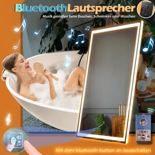 GANPE LED Érzékelős Fürdőszobai Tükör Bluetooth 50x70cm Páramentesítő Fali