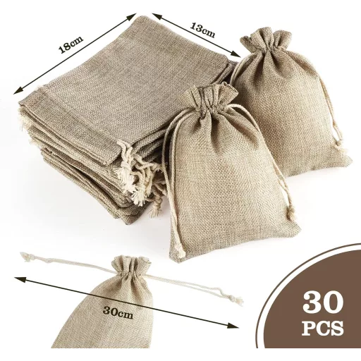 ilauke 30 db Juta Ajándéktasak 13x18 cm Zsinórral Ékszer Esküvő Karácsony