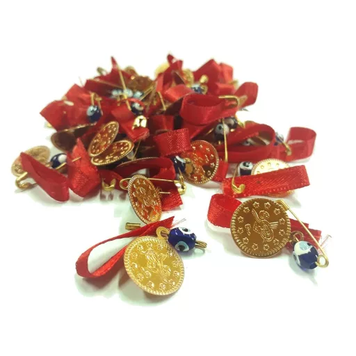 Perlové Nazar Boncuk Modré Oči Amulety Šťastia so Zlatými Kovovými Korálkami, So Zapínacím Špendlíkom a Šnúrkou, Balenie 100 Kusov