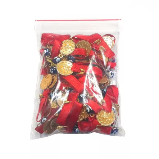 Perlin Nazar Boncuk Kék Szem Szerencse Amulettek Arany Fém Gyöngyökkel, Biztosítótűvel és Zsinórral, 100 Darabos Csomag