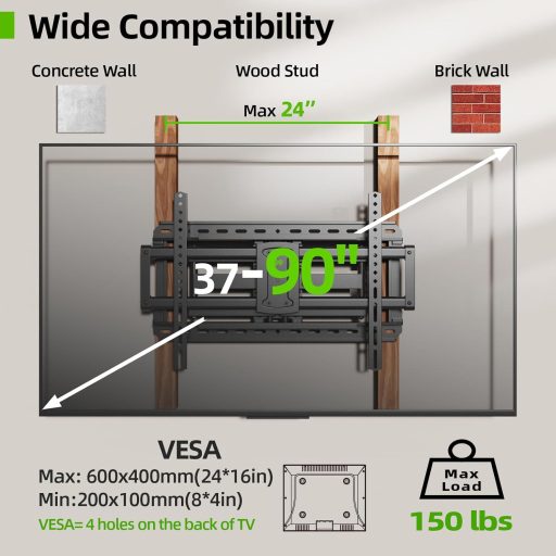 USX MOUNT Dupla Karos TV Fali Tartó 37-90" Képernyőkhöz, 60kg Teherbírással, ±45° Forgatható, Dönthető, VESA 600x400mm Kompatibilis LED/LCD/