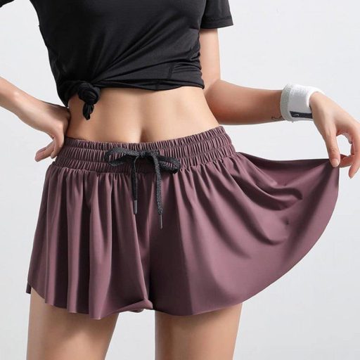 Fialové XXL dámske 2 v 1 šortky na jogu a beh