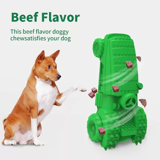 Jucărie rezistentă pentru mestecat MASBRILL pentru câini - Verde, cauciuc natural, pentru îngrijirea dentară, cu scârțâit