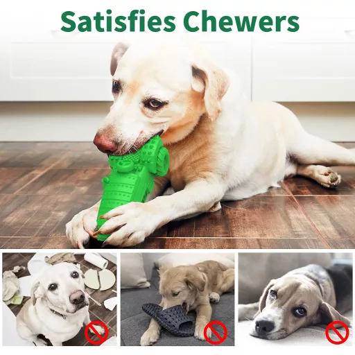 Jucărie rezistentă pentru mestecat MASBRILL pentru câini - Verde, cauciuc natural, pentru îngrijirea dentară, cu scârțâit