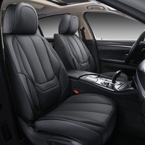 Set universal huse auto Coverado din piele - Impermeabile, negre, 2 bucăți