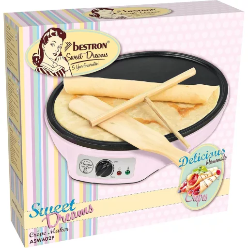 Bestron Palacsintasütő 30cm Retro Design Rozsdamentes Bevonattal 1000W
