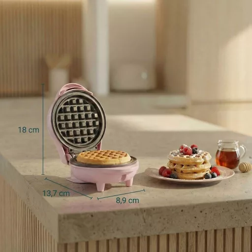 Bestron Mini Gofrisütő Klasszikus Gofrihoz, Tapadásmentes Bevonattal, Retro Design, 550W, Rózsaszín