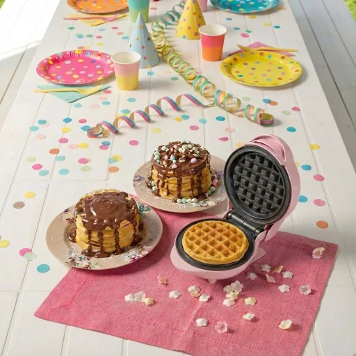 Bestron Mini Gofrisütő Klasszikus Gofrihoz, Tapadásmentes Bevonattal, Retro Design, 550W, Rózsaszín