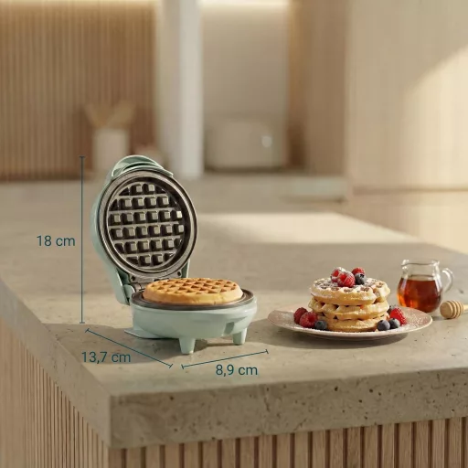 Bestron Mini Gofrisütő Retro Design Menta Színben 550W Antilengő Bevonattal