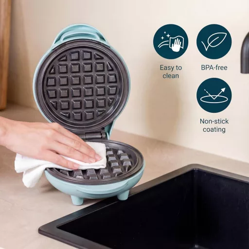 Bestron Mini Gofrisütő Retro Design Menta Színben 550W Antilengő Bevonattal