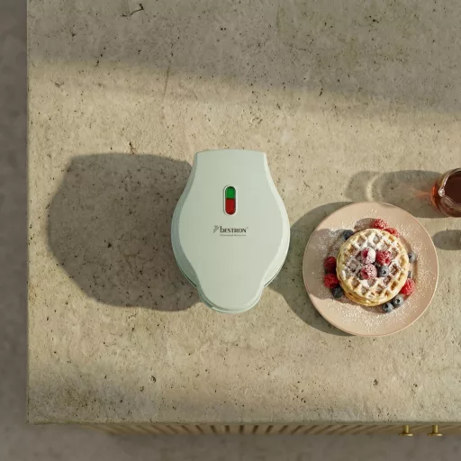 Bestron Mini Gofrisütő Retro Design Menta Színben 550W Antilengő Bevonattal