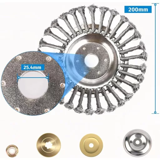 Fadun Acélová kefová hlava na krovinorez 200x25,4mm - Univerzálna drôtená kefa na odstraňovanie buriny a machu v záhrade, na chodníku, v odkvapoch.