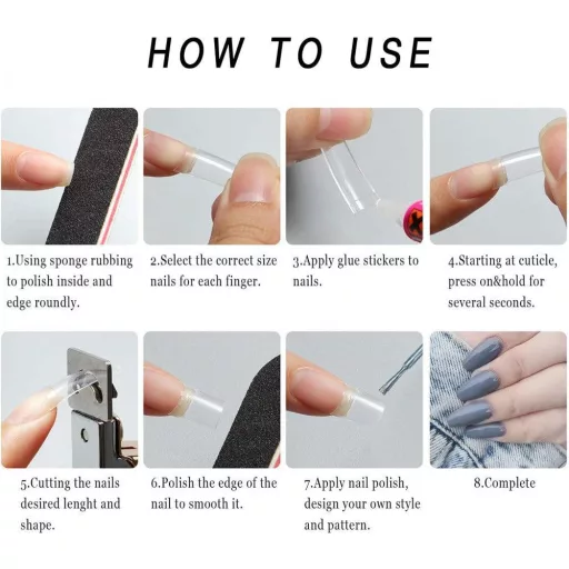 Vtrem 550-dielna sada prírodných polkruhových nálepiek na umelé nechty s lakom