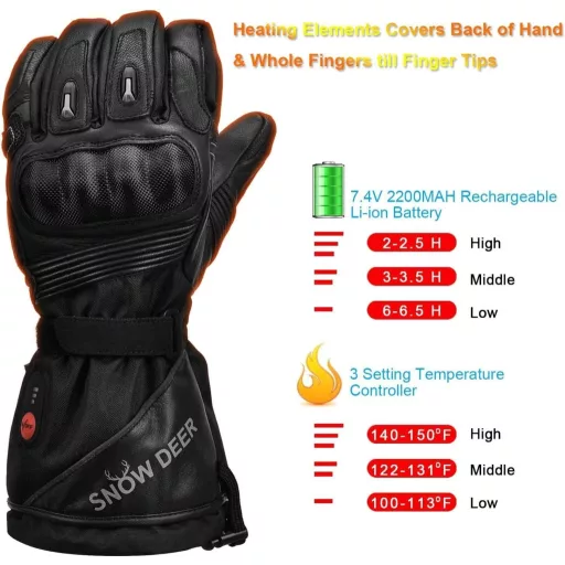 Mănuși încălzite pentru motocicletă SNOW DEER, mărimea XXL, reîncărcabile, impermeabile, din piele, unisex, pentru iarnă, ideale pentru motociclism, schi, ciclism