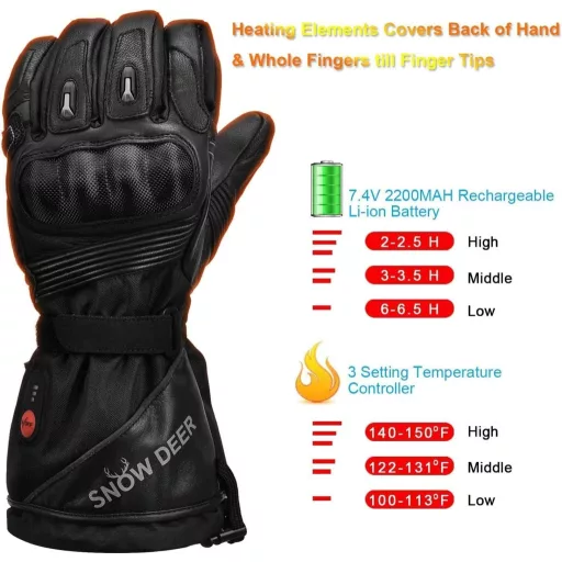 SNOW DEER Fűthető S méret Motoros Kesztyű, Újratölthető Akkumulátoros, Vízálló Bőr, Unisex Téli Kesztyű Motorozáshoz, Síeléshez, Kerékpározáshoz