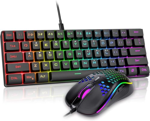 RedThunder 60% RGB Vezetékes Gamer Billentyűzet és Egér Szett, 62 Gombos, DE Kiosztás, 7200 DPI Kompakt Egér, 6 Gombos Optikai Játékos Szett