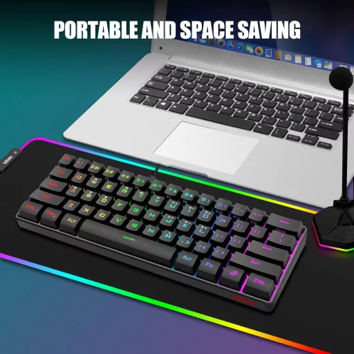 RedThunder 60% RGB Vezetékes Gamer Billentyűzet és Egér Szett, 62 Gombos, DE Kiosztás, 7200 DPI Kompakt Egér, 6 Gombos Optikai Játékos Szett