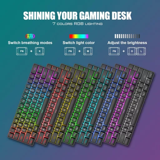 RedThunder 60% RGB Vezetékes Gamer Billentyűzet és Egér Szett, 62 Gombos, DE Kiosztás, 7200 DPI Kompakt Egér, 6 Gombos Optikai Játékos Szett