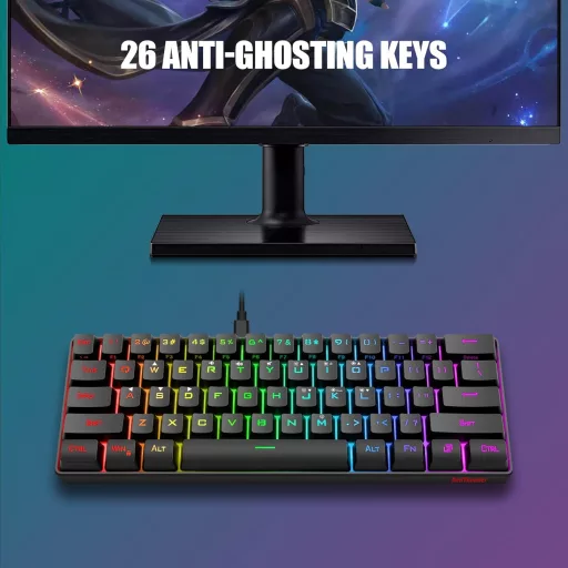 RedThunder 60% RGB Vezetékes Gamer Billentyűzet és Egér Szett, 62 Gombos, DE Kiosztás, 7200 DPI Kompakt Egér, 6 Gombos Optikai Játékos Szett