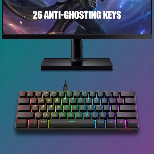 RedThunder 60% RGB Vezetékes Gamer Billentyűzet és Egér Szett, 62 Gombos, DE Kiosztás, 7200 DPI Kompakt Egér, 6 Gombos Optikai Játékos Szett
