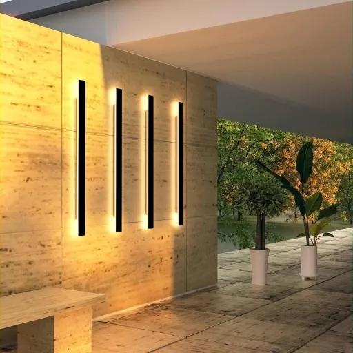 HMAKGG 120 cm Vanjska zidna svjetiljka IP65 Vodootporna Topla bijela 3000K Crna